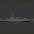 Historical Battleship Warship 3D Model With Dark Blue Hull Orange Bottom Superstructure Turret Mast
