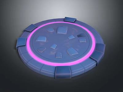 Fantasy Character Standing On Blue Circular Platform With Purple Glowing Ring And Square Nodes 3d model