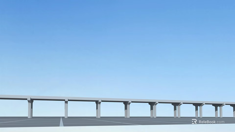 Modern Bridge Structure With Multiple Pillars Under Clear Blue Sky 3d model
