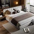 Double bedside table chandelier carpet pillow ornaments 3d model