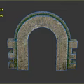 Scenic Stone Archway View with Green Moss Covered Surface Against Gray Background and Reflection