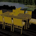 Outdoor Deck Table With Chairs Fruits Wine Glasses By Lake And Trees
