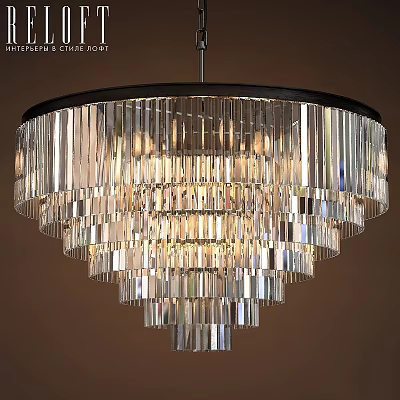 Modern Luxurious Crystal Chandelier with Multi Tiered Transparent Strips and Metal Frame Illuminated Design 3d model