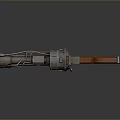Mechanical Weapon With Industrial Style Metal Structure And Wooden Grip Design
