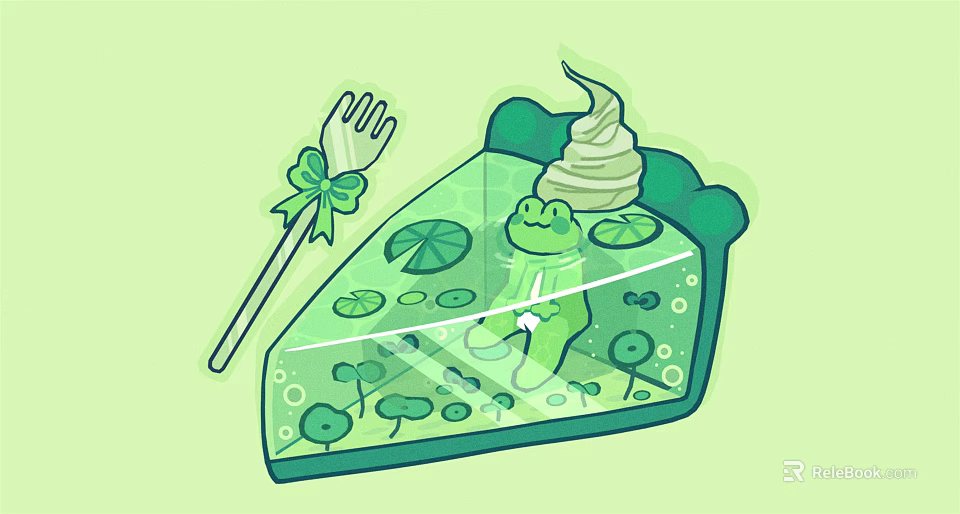 Green Frog in a Dessert Slice with Lily Pads Aquatic Plants and Fork with Bow 3d model 