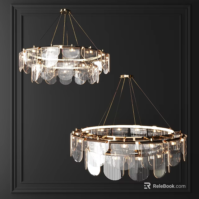 Elegant Modern Chandeliers With Transparent Glass Pendants And Metal Circular Frames 3d model 