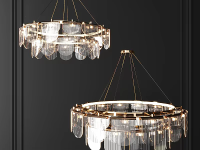 Elegant Modern Chandeliers With Transparent Glass Pendants And Metal Circular Frames 3d model