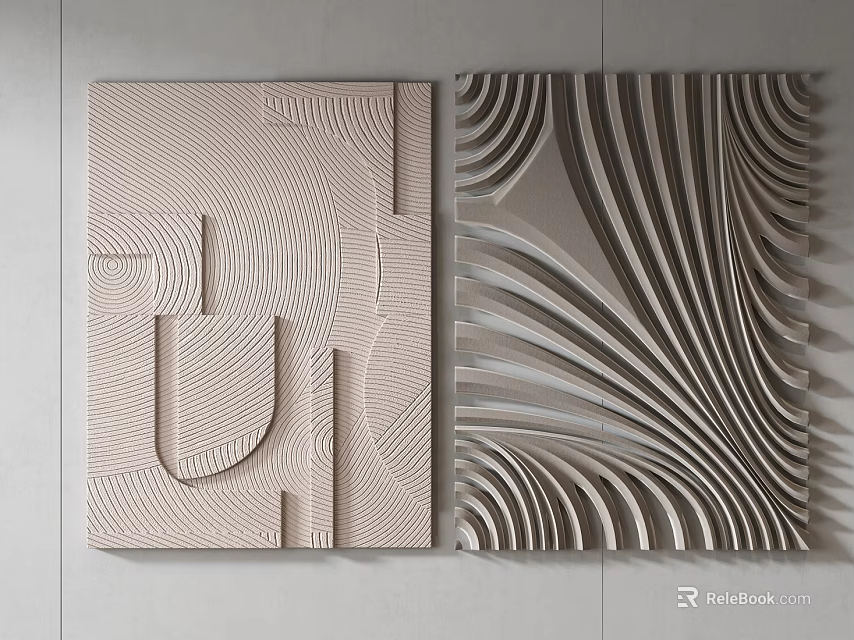 Modern 3D Textured Wall Decor With Geometric And Curved Patterns 3d model 