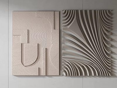 Modern 3D Textured Wall Decor With Geometric And Curved Patterns 3d model