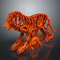 Orange Mechanical Lion Sculpture Crafted From Gear Parts And Skeletal Structure
