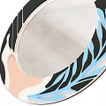 Round Decorative Mirror With Abstract Leaf Pattern Black Beige Blue Frame Modern Home Wall Decoration 3d model
