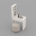 Modern White Dressing Table With Mirror Shelf Stool And Decorative Items 3d model