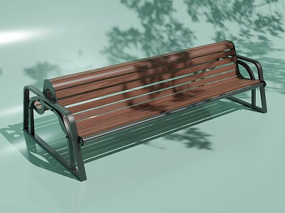 Outdoor Garden Bench With Wooden Slats And Metal Frame In Tree Shade 3d model