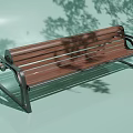Outdoor Garden Bench With Wooden Slats And Metal Frame In Tree Shade
