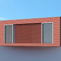 Red Brick Wall Structure With Two Grid Designed Windows And Smooth Surface 3d model