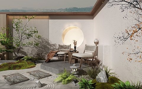 New Chinese Courtyard Homestay Courtyard Landscape Setches 3d model