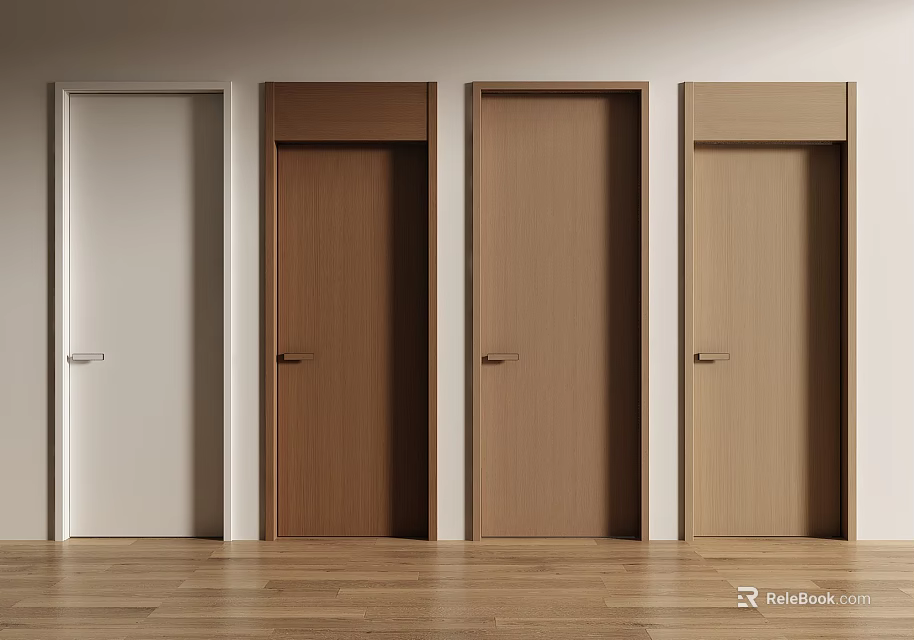 Stylish Hinged Doors In Various Colors For Modern Interior With Wooden Floor 3d model 