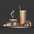 Hot Coffee With Steam Fresh Croissants And Orange Juice On Wooden Tray