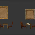 Interior Decorative Elements With Framed Pictures And Wooden Dining Table Sets