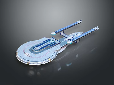 Futuristic Disc Shaped Spaceship With Blue Engine Wings And Circular Bottom Details 3d model