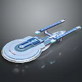 Futuristic Disc Shaped Spaceship With Blue Engine Wings And Circular Bottom Details