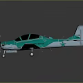Turquoise and Light Blue Camouflage Airplane with Propeller and Two Seat Cockpit Design