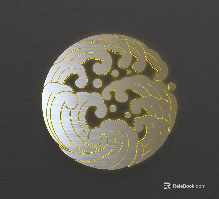 Wall Featuring Circular Gold Silver Wave Pattern Decorative Design Element 3d model 
