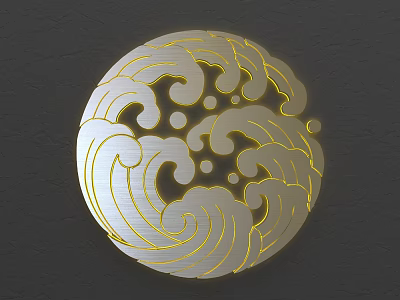 Wall Featuring Circular Gold Silver Wave Pattern Decorative Design Element 3d model