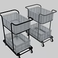 Rolling Storage Shelf with White Plastic Bins and Black Metal Frame