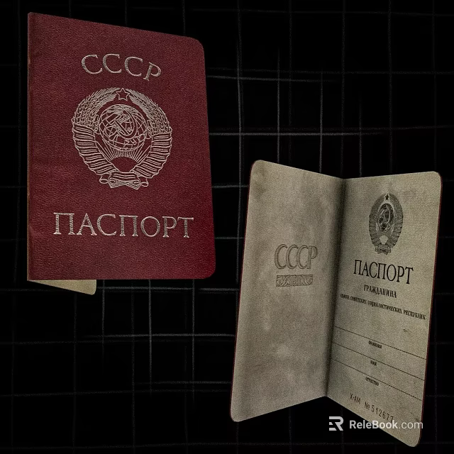 Vintage CCCP Passport Red Cover And Open Historical Document 3d model 