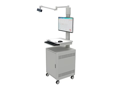 Mobile Computer Workstation With Monitor Keyboard Mouse And Adjustable Arm On Wheels 3d model