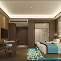 Modern Chinese Style Hotel Guest Room Featuring Bed Landscape Painting Sofa TV And Carpet