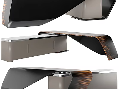 Modern Office Desk With Sleek Black Wood Accents And Curved Storage Structure 3d model