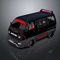 Black Van With Red Accents Roof Rack And Visible Interior Seats