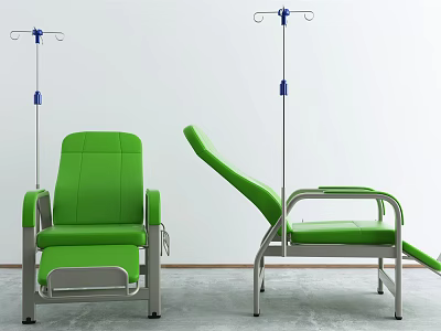 Comfortable Green Medical Chairs With IV Stands In Clinical Setting 3d model