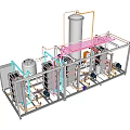 Industrial Processing Equipment With Frame Structure Multiple Tanks Colored Pipes And Control Panels