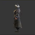 Ancient Warrior Character 3D Model With Traditional Armor Helmet And Robe Details Front Back View