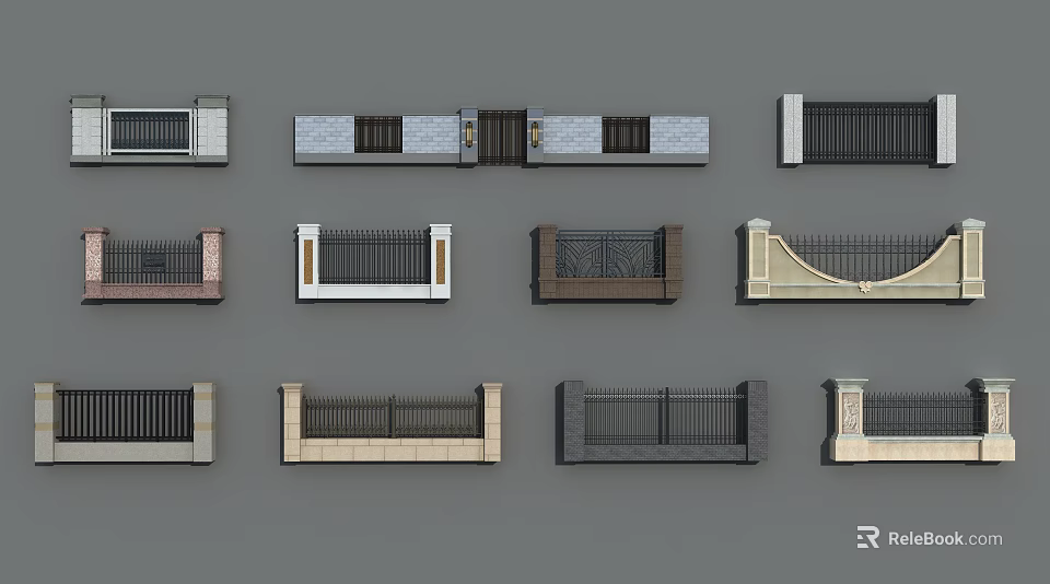 Building Exterior Wall Various Design Ideas With Stone Brick Materials And Stylish Railing Decorative Elements 3d model