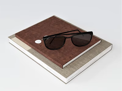 Brown Cover Notebook With Black Sunglasses On Stacked Books Light Background 3d model