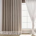 Brown Draped Curtains With White Sheer Panels Hanging By Window With Panes