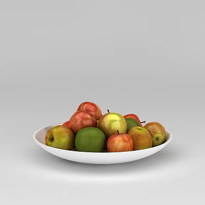 Fresh Colorful Apples in White Bowl with Red Green and Yellow Varieties 3d model