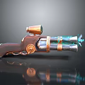 Unique Steampunk Gun Design With Wooden Grip Metal Parts Scope And Blue Glowing Effect