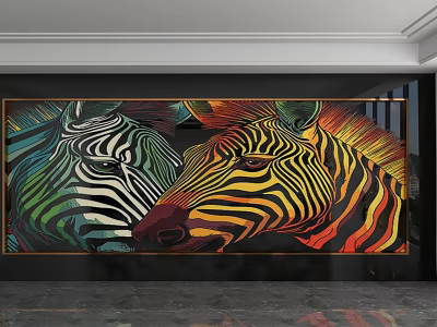 Colorful Zebra Wall Art Background Wall Featuring Vibrant Stripes And Framed Design 3d model