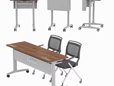 Mobile Office Desk With Wooden Top Metal Frame And Rolling Wheels 3d model