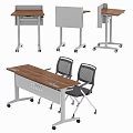 Mobile Office Desk With Wooden Top Metal Frame And Rolling Wheels