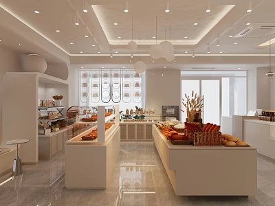 Modern Dessert Shop Interior With Display Counters Bread And Pastries 3d model