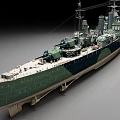 Green Camouflage Battleship With Main Turrets Deck And Superstructure Details