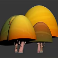 Vibrant Cartoon Scene with Colorful Mushroom Shaped Trees on Black Background with Reflections