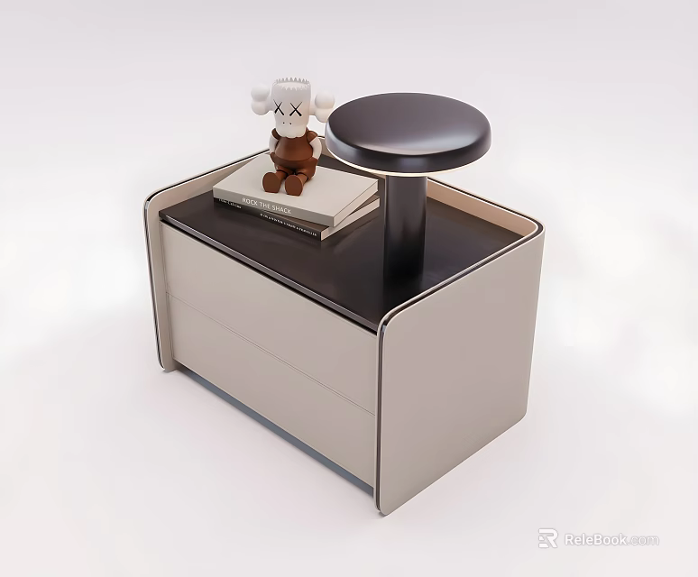 Modern Nightstand With Round Stool Small Doll And Book On Top 3d model 