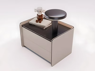 Modern Nightstand With Round Stool Small Doll And Book On Top 3d model